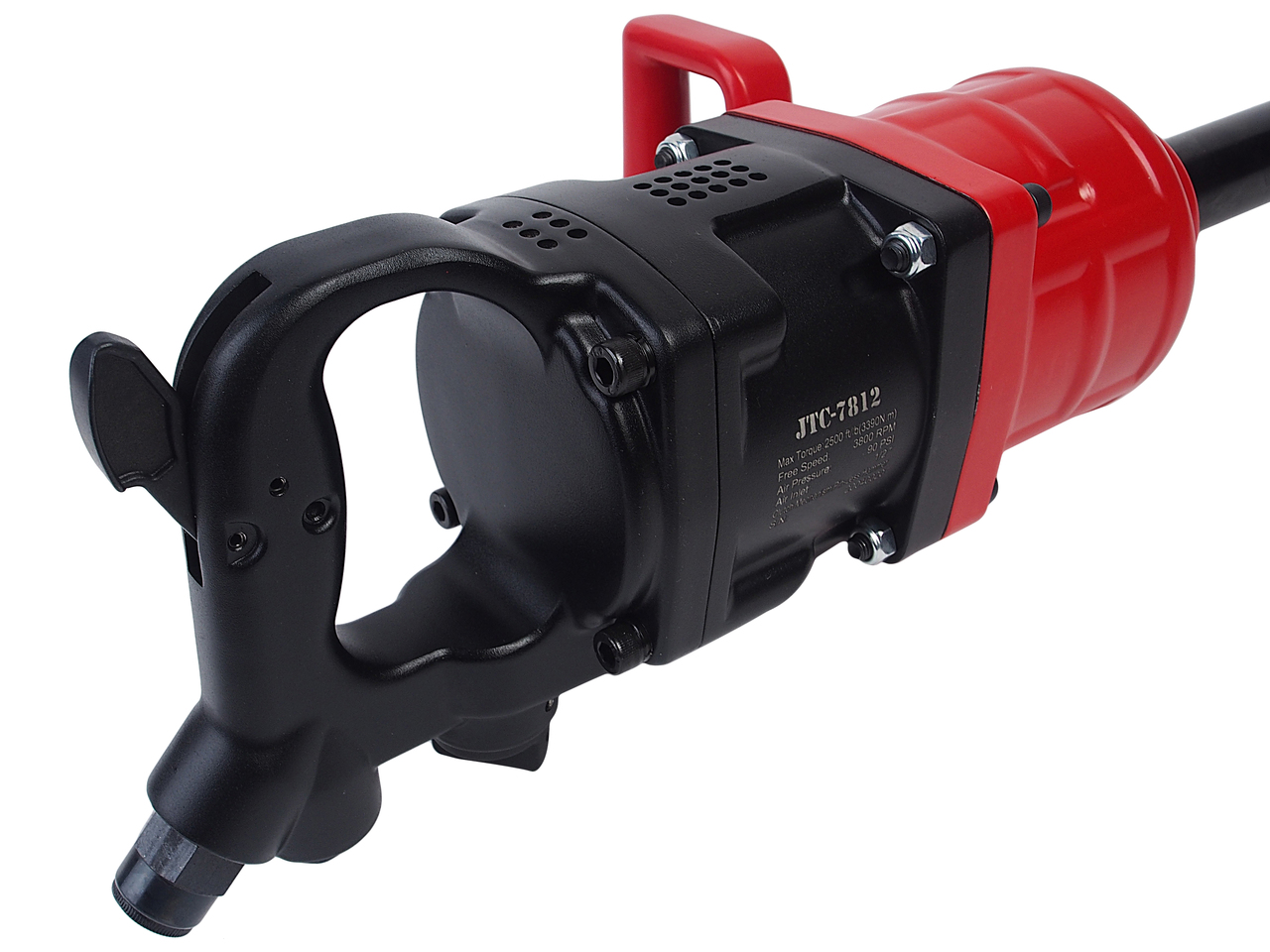 Гайковерт пневматический 1" 3390Нм 3800об/мин. 351л/мин. 90PSI шпиндель 228мм ударный L=612мм JTC Гайковерт пневматический 1" 3390Нм 3800об/мин. 351л/мин. 90PSI шпиндель 228мм ударный L=612мм JTC